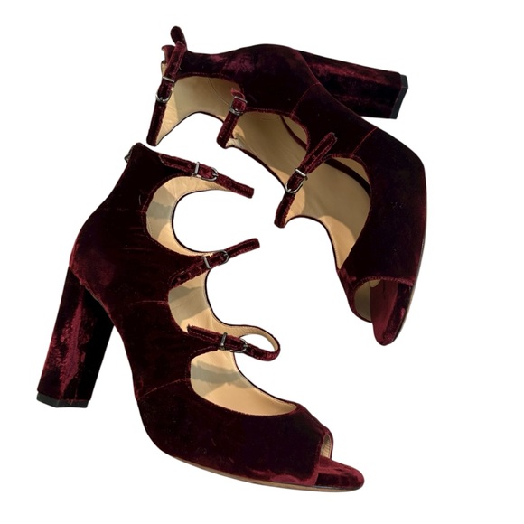 Alexandre Birman Kyle Velvet Mary Jane Block Heels Pumps Burgundy, EU 38.5/8.5 - Picture 3 of 15